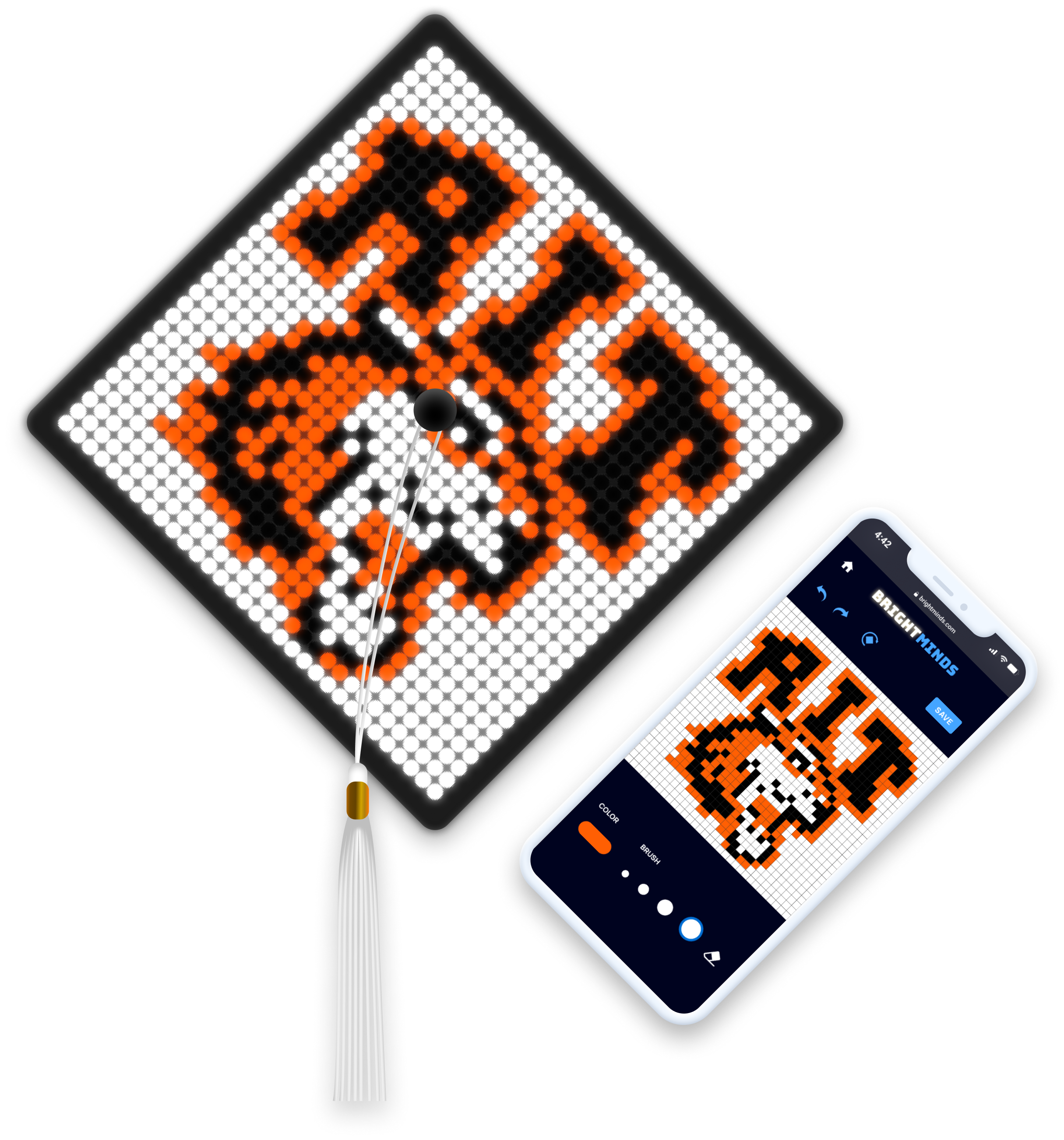 Phone and Graduation Cap with the RIT Tiger Logo