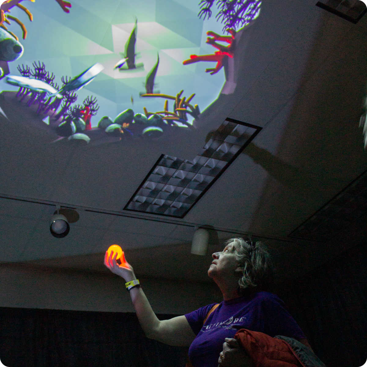 woman interacting with portal